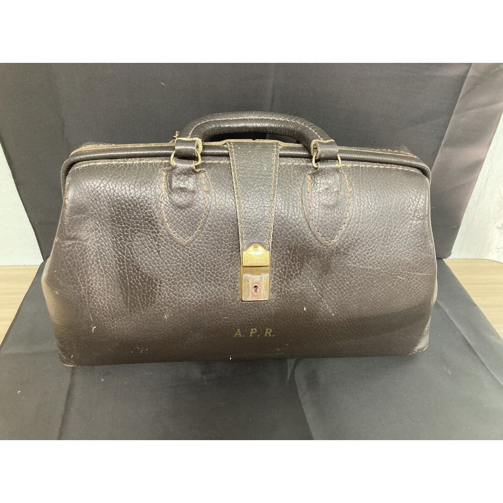 Schell Vintage Black Brown Leather Doctors Satchel Bag 5681-71424 No Key